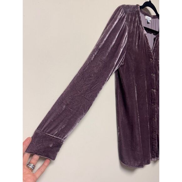 SUNDANCE Velvet Silk Blend V-Neck Button Up Blouse, Purple, Sz S - Picture 4 of 8